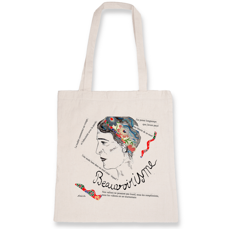 Cadeau anniversaire : Tote Bag - Simone de Beauvoir - Coton Bio -Cadeau Original - Cadeau Personnalisable - Cadeaux-Positifs.com -Unique-Blanc-